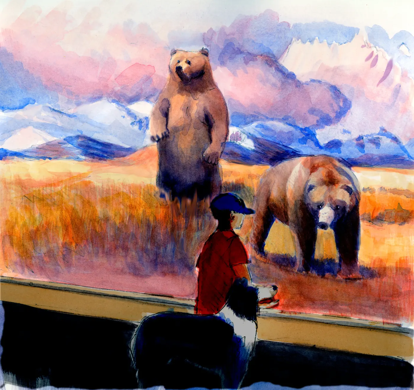 Bears in a scenic mountain backdrop