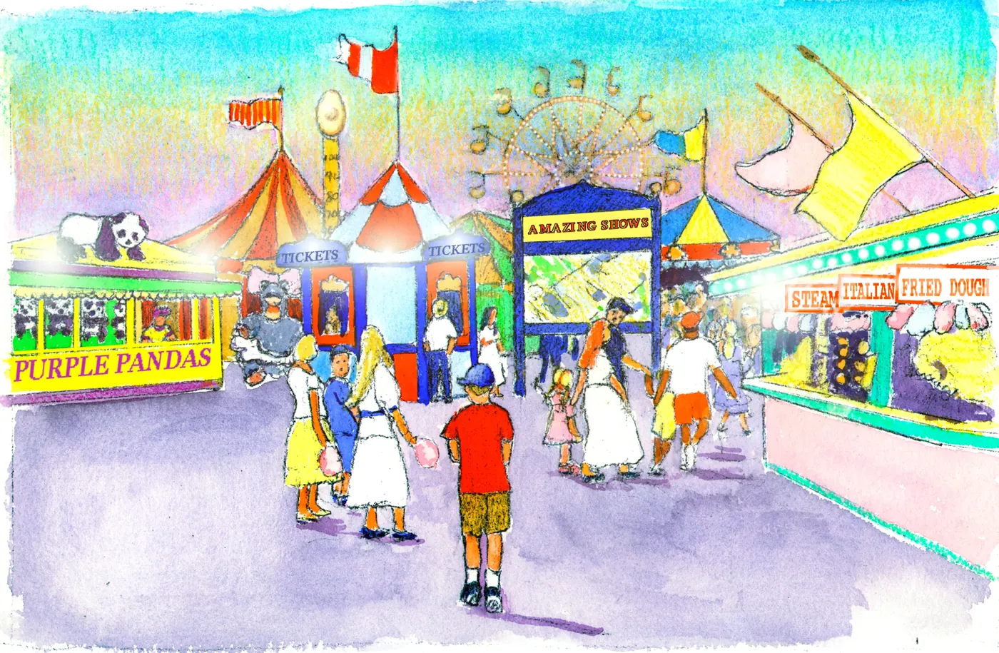 Ferris wheel and food stalls at fair