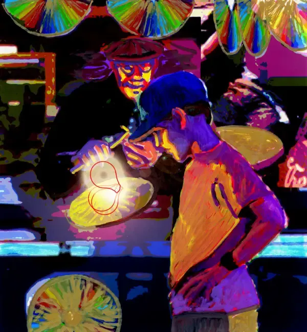 Artistic depiction of a market exchange